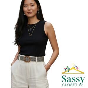 Black & Tan Woven Belt Geometric Braided Pattern 38” NWOT